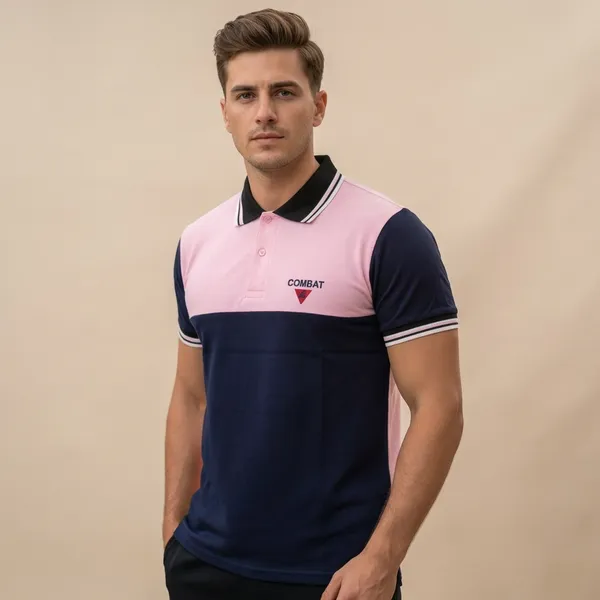 Pink_And_Navy_Blue_Imp_Cotton_Bio_Wash_Polo_T-Shirt_For_Men