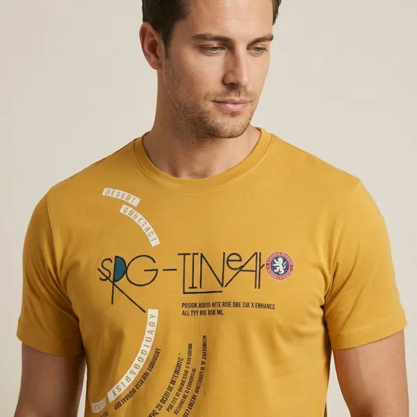 Mustard_Yellow_Imp_Tencel_Lycra_Graphic_T-Shirt_For_Men