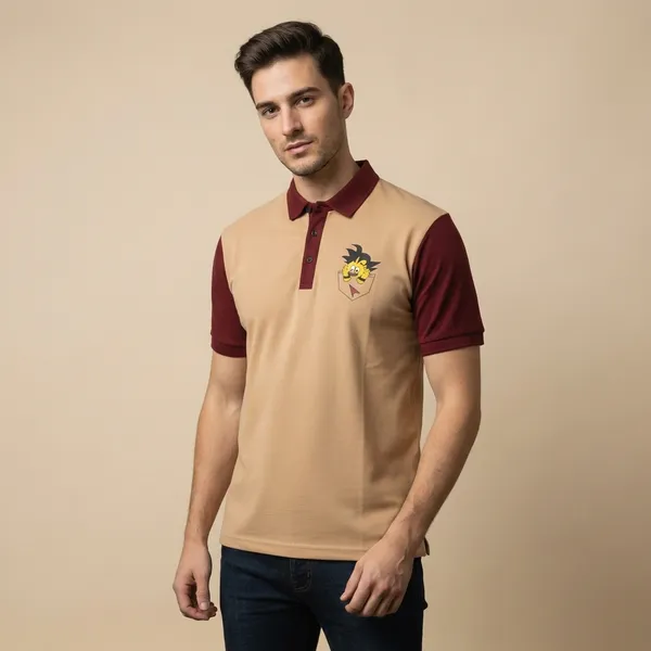 Beige_And_Maroon_Imp_Cotton_Bio_Wash_Polo_T-Shirt_For_Men