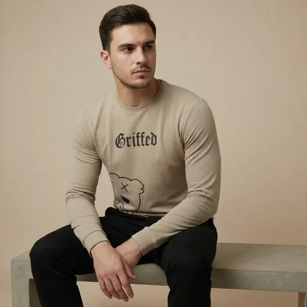 Beige_Imp_3_Line_Knit_Long_Sleeve_T-Shirt_For_Men