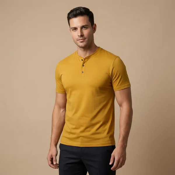 Mustard_Yellow_Imp_Tencel_Lycra_Henley_T-Shirt_For_Men