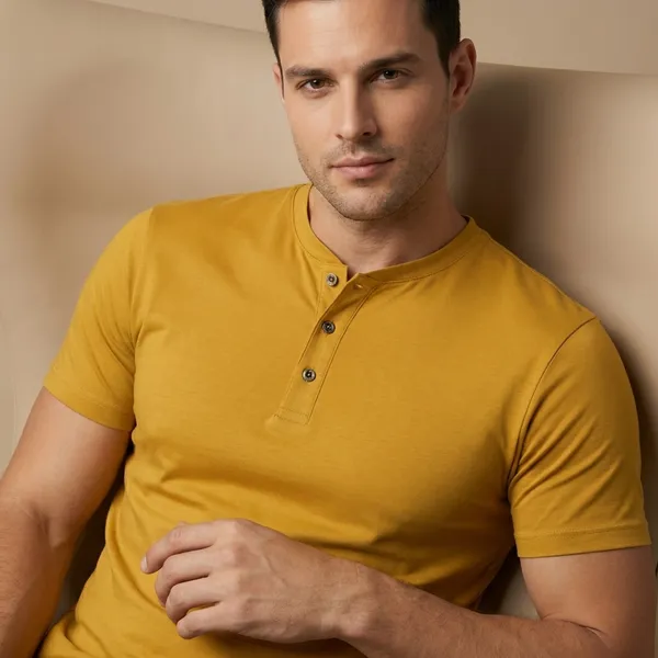 Mustard_Yellow_Imp_Tencel_Lycra_Henley_T-Shirt_For_Men