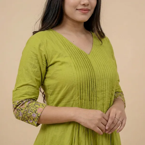 Parrot_Green_Cotton_Floral_Printed_Linen_Shade_Anarkali_Gown_For_Women