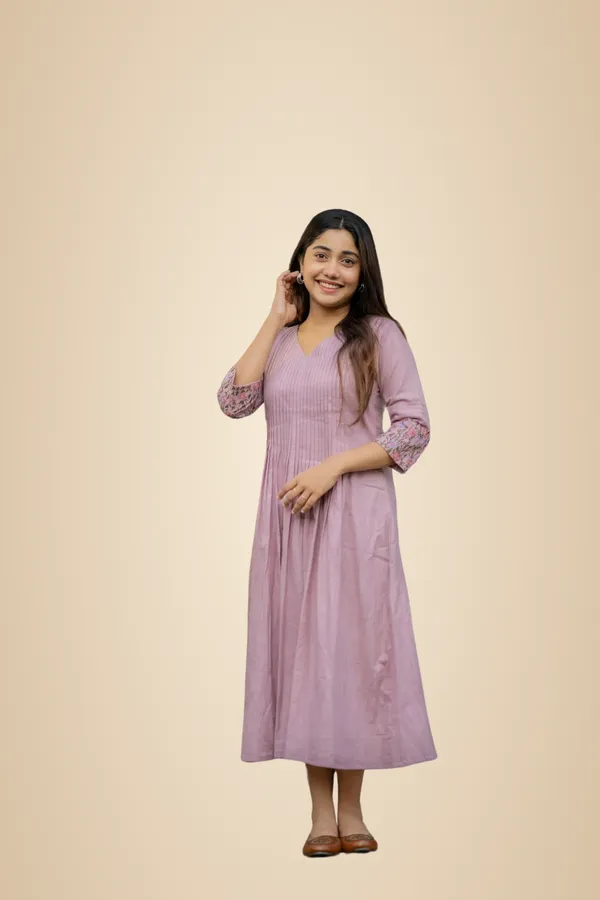 Peach_Cotton_Floral_Printed_Linen_Shade_Anarkali_Gown_For_Women