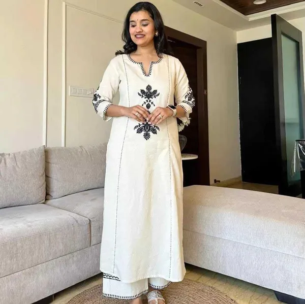 White_Cotton_Embroidered_Straight_Kurta_With_Palazzo_For_Women