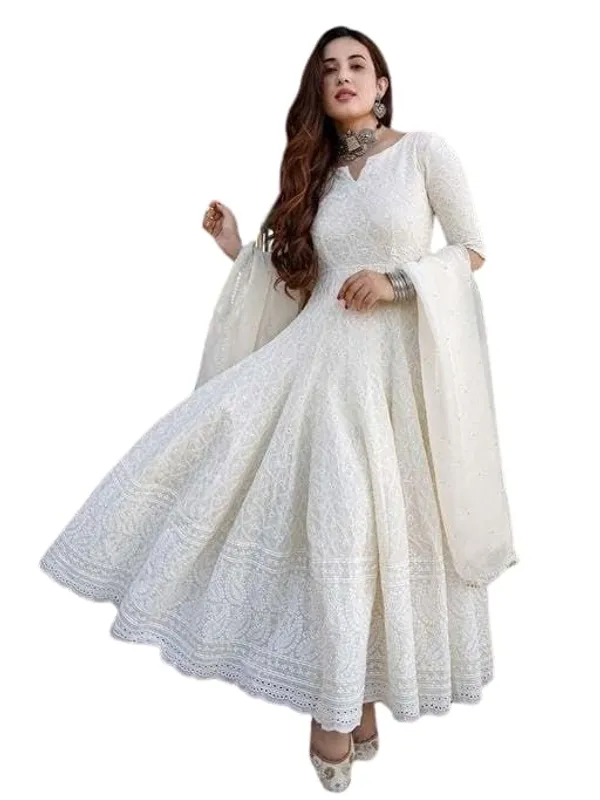 White_Cotton_Chikankari_Long_Anarkali_Kurti_With_Dupatta_For_Women