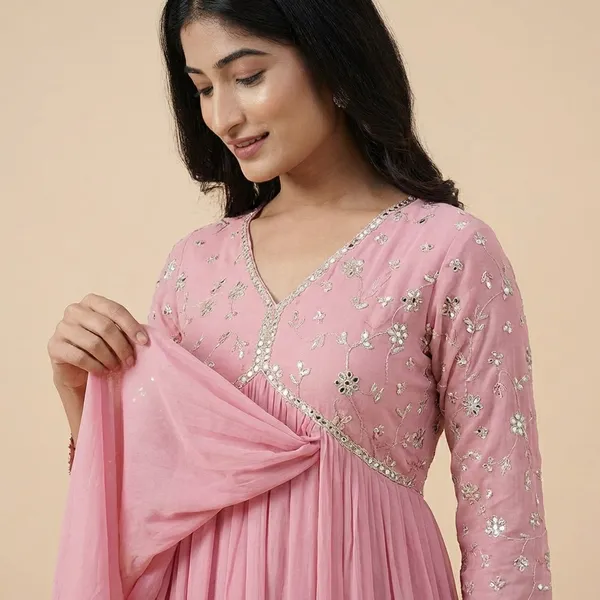 Pink_Rayon_Embroidery_Work_Georgette_Fit_&_Flare_Dress_For_Women