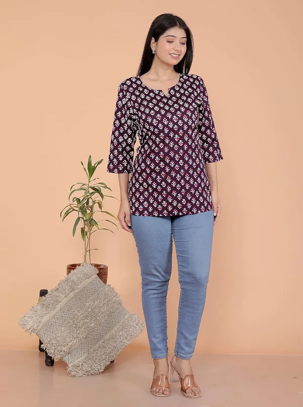 Wine_Rayon_Printed_Short_Kurti_Stylish_Kurta_Trendy_Short_Kurta_For_Daily_&_Office_Wear_For_Women