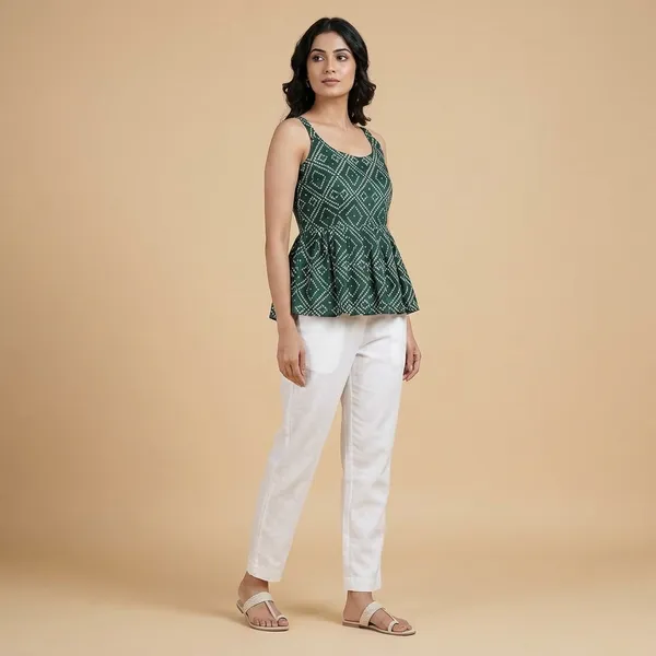 Green_Cotton_Printed_Sleeveless_Short_Flared_Anarkali_Kurti_For_Women
