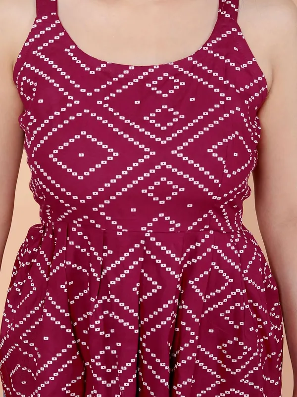 Maroon_Cotton_Printed_Sleeveless_Short_Flared_Anarkali_Kurti_For_Women