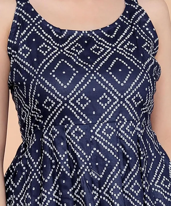 Navy_Blue_Cotton_Printed_Sleeveless_Short_Flared_Anarkali_Kurti_For_Women