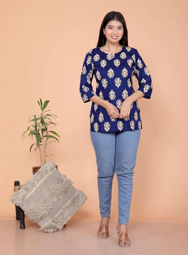 Dark_Blue_Rayon_Printed_Short_Kurti_Stylish_Kurta_Trendy_Short_Kurta_For_Daily_&_Office_Wear_For_Women