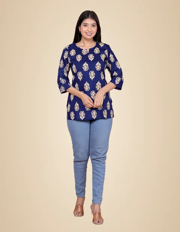 Dark_Blue_Rayon_Printed_Short_Kurti_Stylish_Kurta_Trendy_Short_Kurta_For_Daily_&_Office_Wear_For_Women