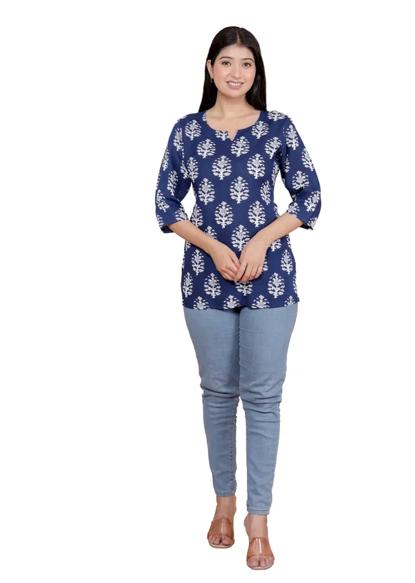 Blue_Rayon_Printed_Short_Kurti_Stylish_Kurta_Trendy_Short_Kurta_For_Daily_&_Office_Wear_For_Women