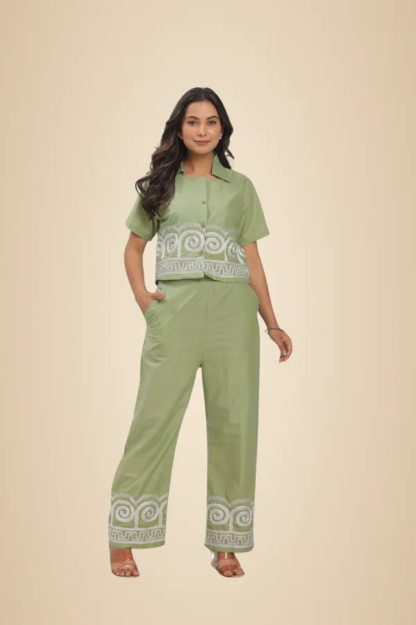Green_Cotton_Embroidered_Crop_Top_Co-Ord_Set_Coordinate_Set_Summer_Wear_Printed_Crop_Top_With_Pant_Set_For_Women
