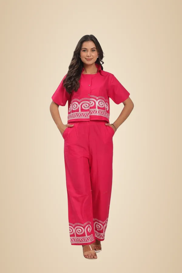 Red_Cotton_Embroidered_Crop_Top_Co-Ord_Set_Coordinate_Set_Summer_Wear_Printed_Crop_Top_With_Pant_Set_For_Women