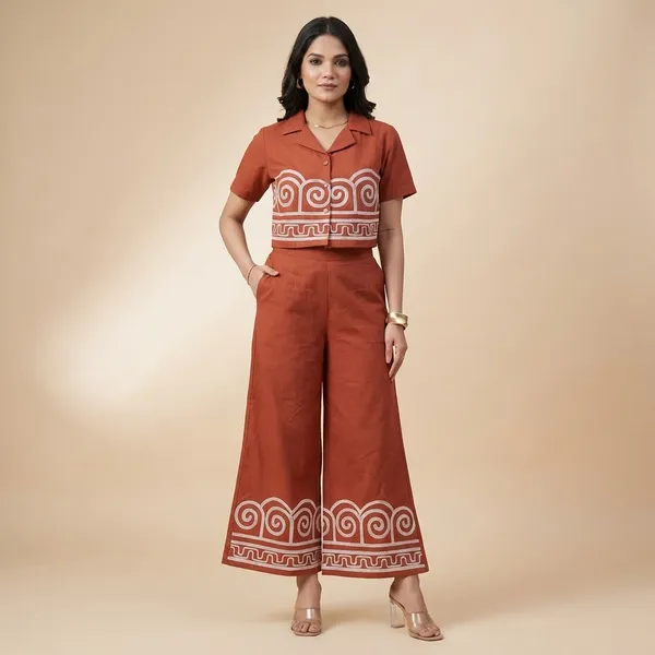 Orange_Cotton_Embroidered_Crop_Top_Co-Ord_Set_Coordinate_Set_Summer_Wear_Printed_Crop_Top_With_Pant_Set_For_Women