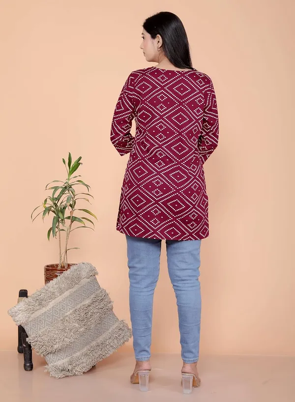 Maroon_Leaf_Printed_Straight_3/4Th_Sleeves_Kurti_Perfect_For_Casual,_Formal,_And_Ethnic_Wear_For_Women