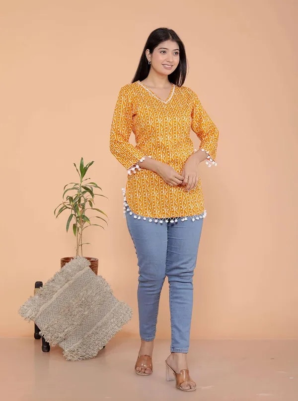Purple_Leaf_Printed_Straight_Round_Neck_With_Tassels_3/4Th_Sleeves_Kurti_Perfect_For_Casual,_Formal,_And_Ethnic_Wear_For_Women