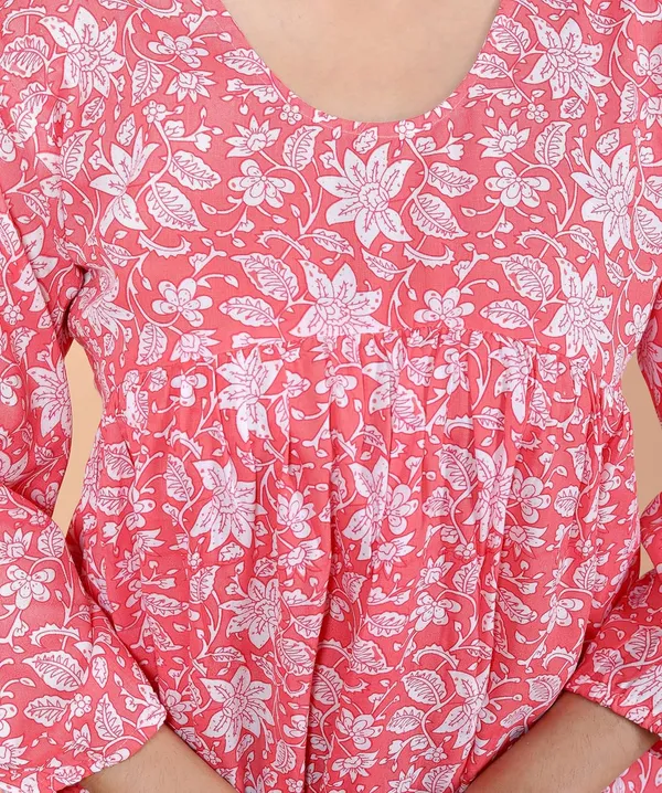 Pink_Printed_Short_Anarkali_3/4Th_Sleeves_Kurti__For_Women