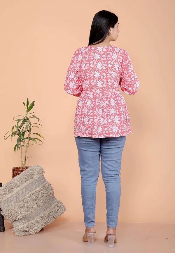 Pink_Printed_Short_Anarkali_3/4Th_Sleeves_Kurti__For_Women