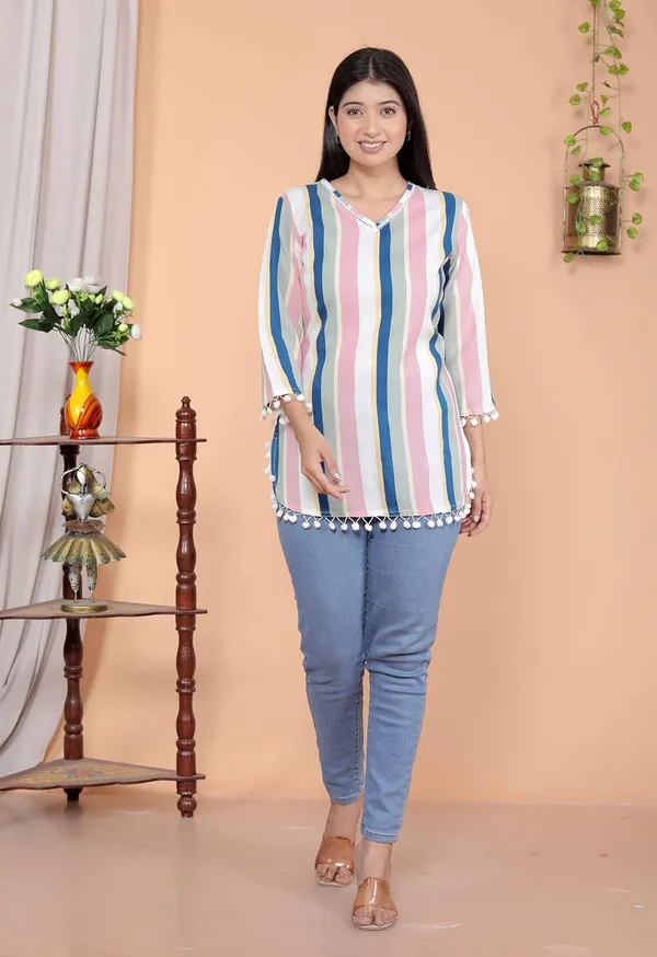 White_Pink_Women_Printed_Straight_A-Linen_Kurti_|_3/4Th_Sleeves_Ethnic_Kurta_For_Casual,_Office_For_Women