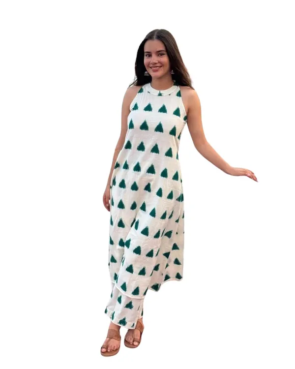 White_Cotton_Printed_Sleeveless_Co-Ord_Set_Elegant_Summer_Two-Piece_Outfit_For_Women