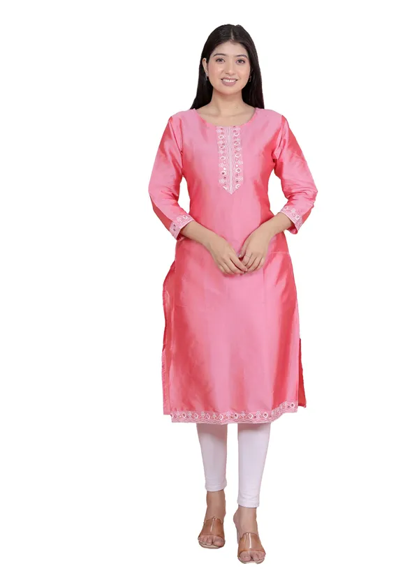 Pink_Satin_Embroidered_Printed_Straight_Kurti_For_Women
