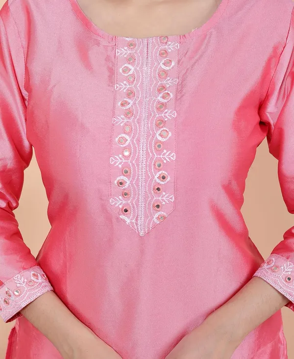 Pink_Satin_Embroidered_Printed_Straight_Kurti_For_Women