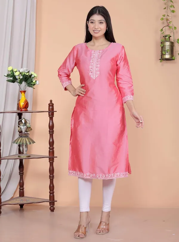 Pink_Satin_Embroidered_Printed_Straight_Kurti_For_Women