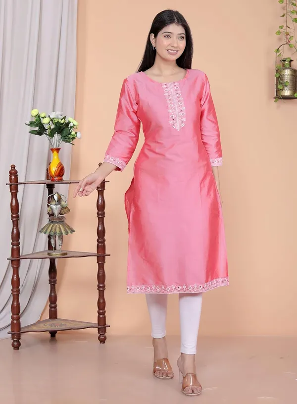Pink_Satin_Embroidered_Printed_Straight_Kurti_For_Women