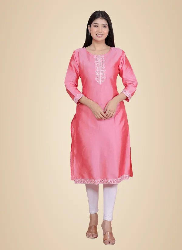 Pink_Satin_Embroidered_Printed_Straight_Kurti_For_Women