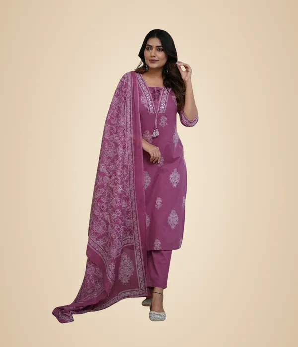 Purple_Cotton_Printed_Straight_Kurti_With_Pant_And_Dupatta_Set_For_Women