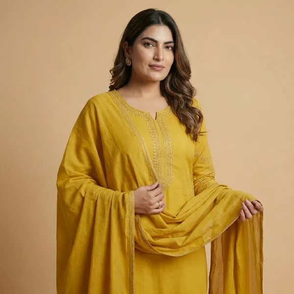 Yellow_Cotton_Printed_Straight_Kurti_With_Pant_And_Dupatta_Set_For_Women