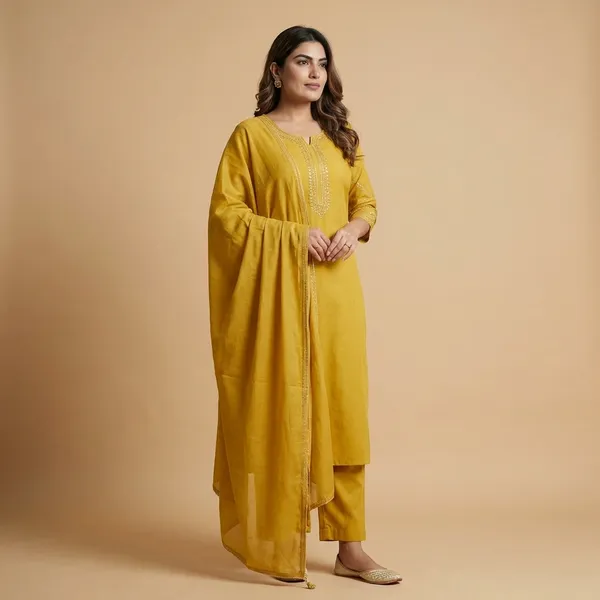 Yellow_Cotton_Printed_Straight_Kurti_With_Pant_And_Dupatta_Set_For_Women