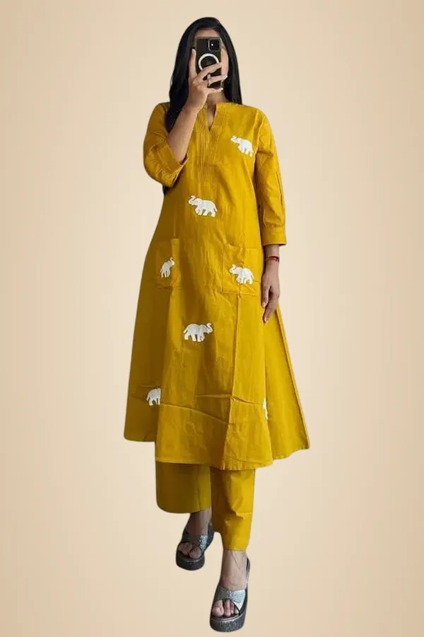 Yellow_Cotton_Printed_Straight_Kurti_With_Pant_And_Dupatta_Set_For_Women