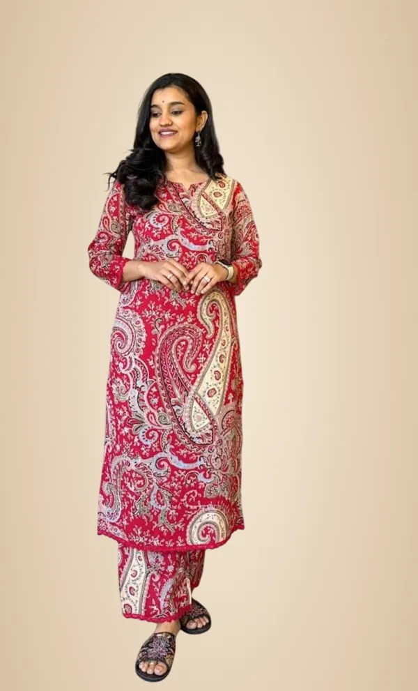 Red_Cotton_Printed_Straight_Kurti_With_Pant_Two_Piece_Co-Ord_Set_For_Women