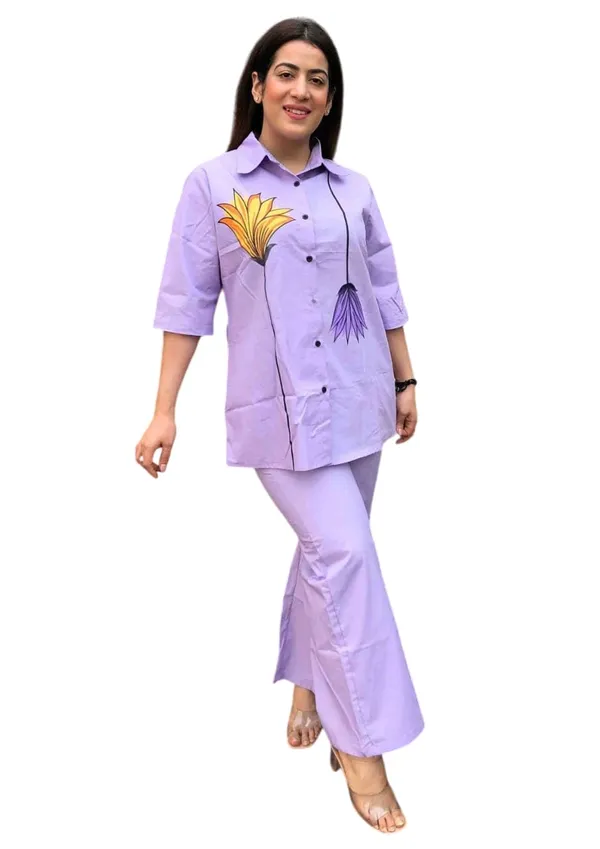 Purple_Cotton_Floral_Printed_Straight_Short_Shirt_Kurti_With_Pant_For_Women