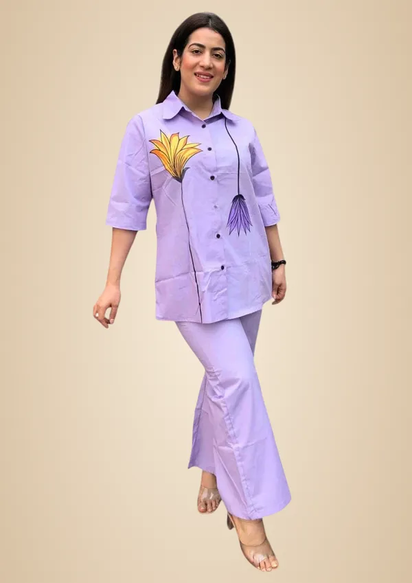 Purple_Cotton_Floral_Printed_Straight_Short_Shirt_Kurti_With_Pant_For_Women
