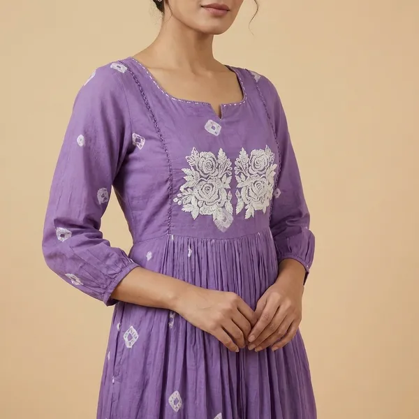 Purple_Cotton_Printed_Long_Anarkali_Kurti_With_Pant_For_Women