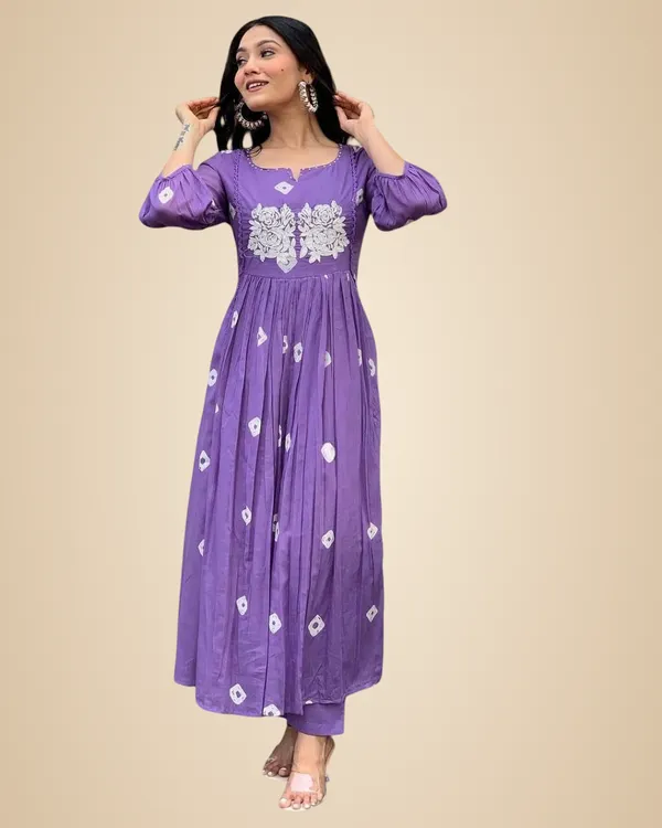 Purple_Cotton_Printed_Long_Anarkali_Kurti_With_Pant_For_Women