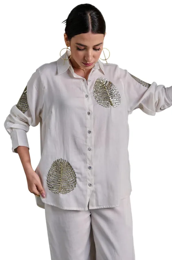 White_Cotton_Tunic_&_Straight_Office_Wear_Collar-Neck_Full_Sleeves_Suit_Trouser_And_Top_Set_Western_Cord_Set_For_Women
