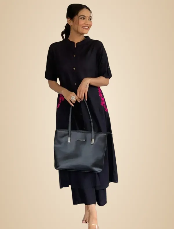 Black_Cotton_Embroidered_Long_A-Linen_Kurti_With_Palazzo_For_Women