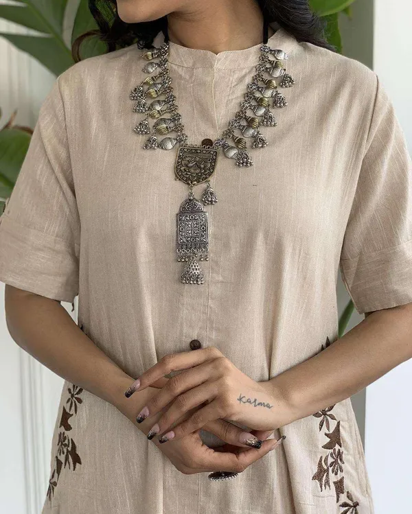 Cream_Cotton_Embroidered_Long_A-Linen_Kurti_With_Palazzo_For_Women