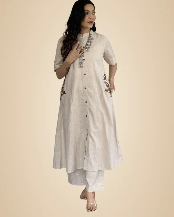 Cream_Cotton_Embroidered_Long_A-Linen_Kurti_With_Palazzo_For_Women