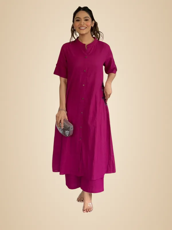 Pink_Cotton_Embroidered_Long_A-Linen_Kurti_With_Palazzo_For_Women