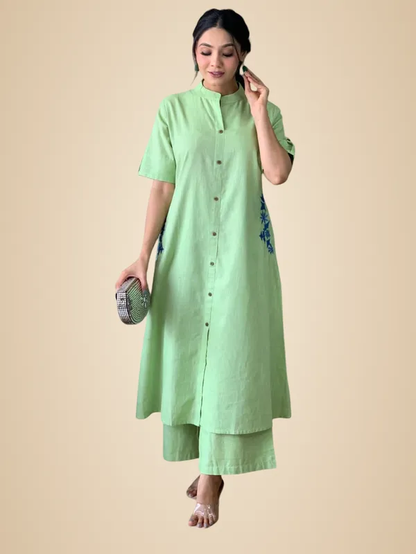 Mint_Green_Cotton_Embroidered_Long_A-Linen_Kurti_With_Palazzo_For_Women