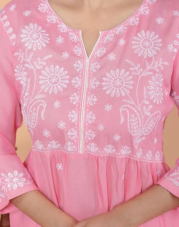Pink_Rayon_Embroidered_V_Cut_Collar_Anarkali_Kurti_With_Pant_For_Women