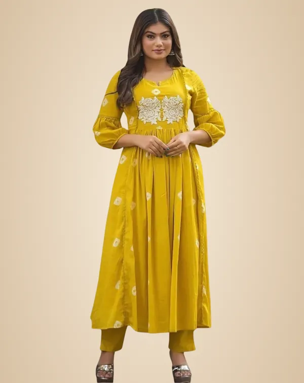 Yellow_Cotton_Hand_Block_Printed_Anarkali_Kurti_For_Women