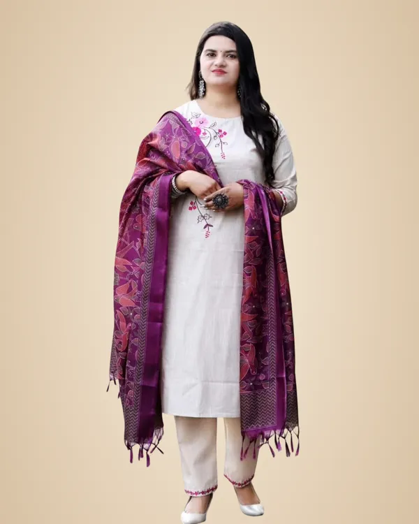 Beige_Cotton_Floral_Printed_Straight_Kurti_With_Pant_And_Dupatta_Set_For_Women